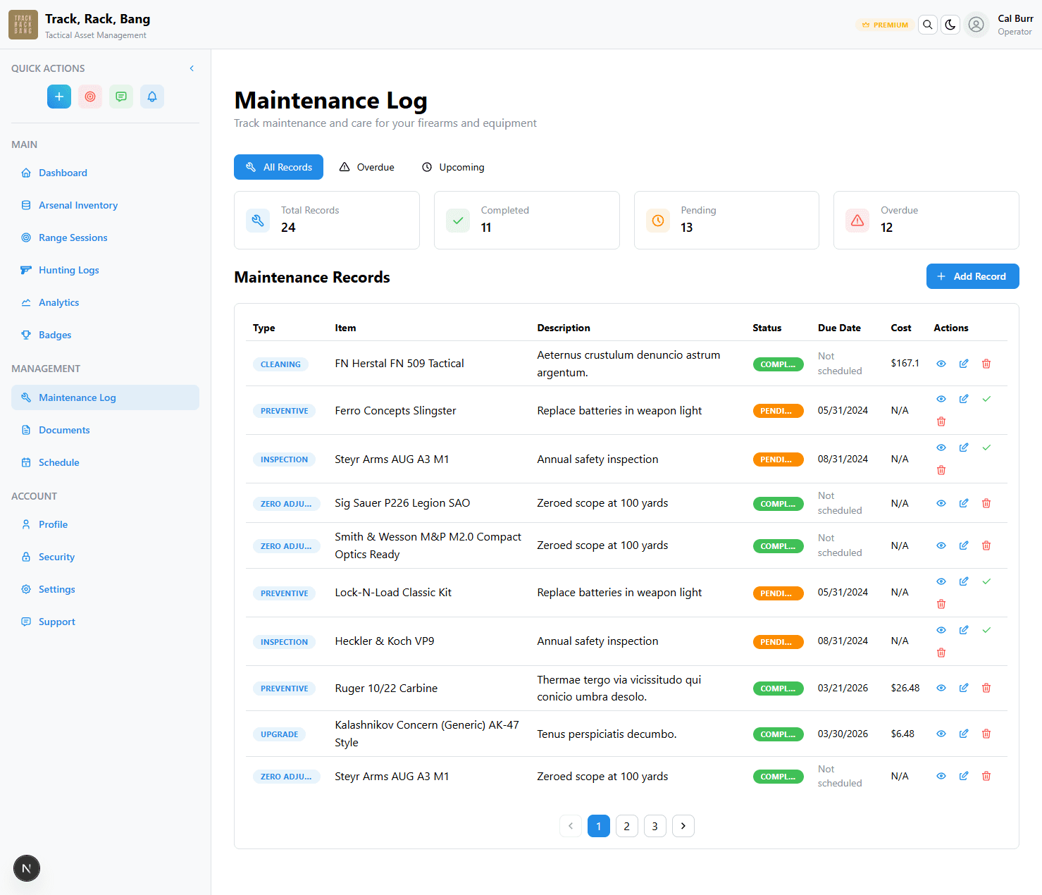 Maintenance Tracking